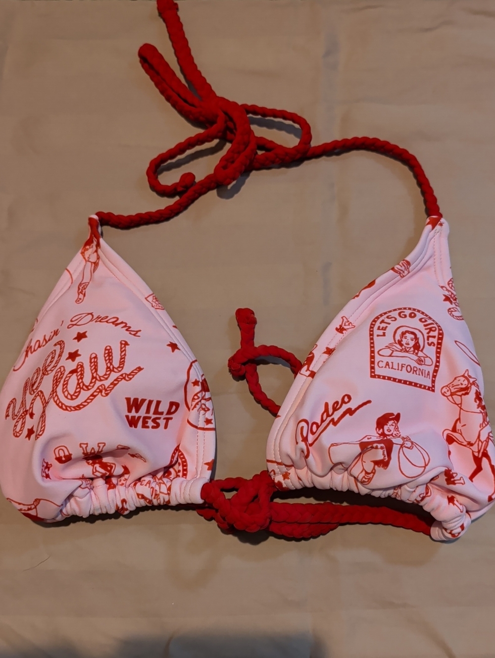 Wild Fable Western Pink and Red Printed Triangle Swim Top